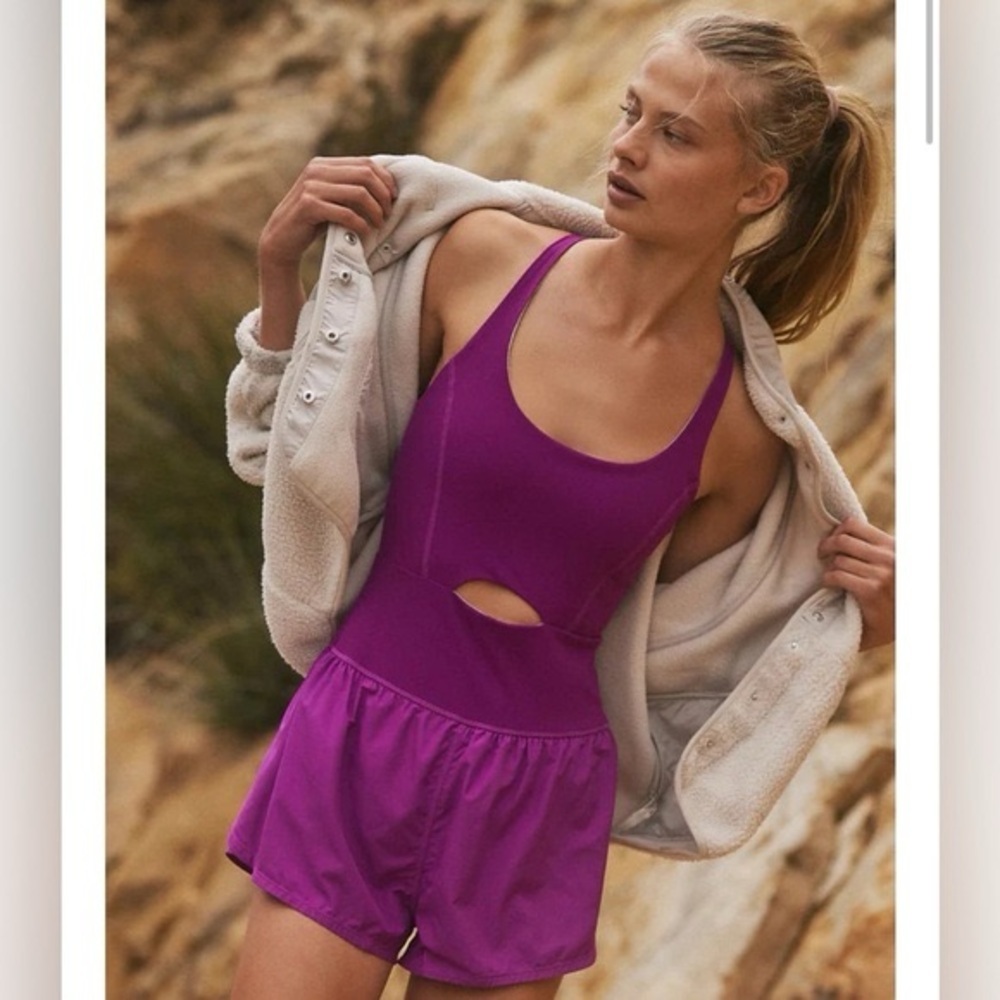 FP Movement Righteous Runsie Romper Raspberry Punch XS Cutout Activewear